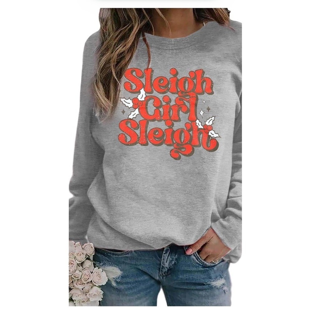 Unbranded Sweatshirt Womens Large Gray New Sleigh Girl Sleigh Christmas Funny